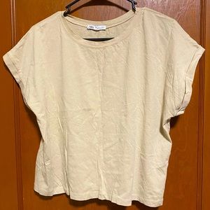 Zara boxy slightly cropped tee shirt, folded hem sleeves, large